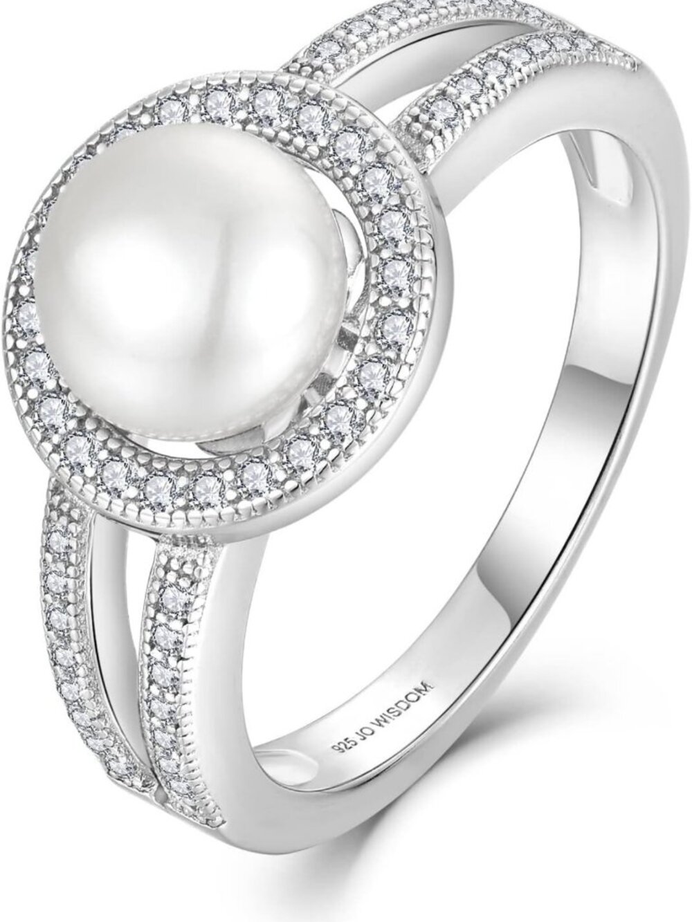 Elegant Pearl Ring in 925 Sterling Silver, Cubic Zirconia, Size 5-10, Freshwater